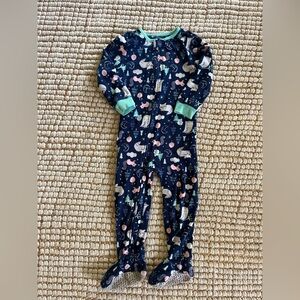 Navy Blue Kids Fleece Pajamas with Woodland Animal Print